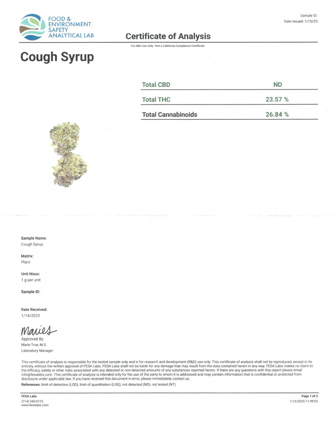 •Cough Syrup •Indica, Rare Hemp Flower