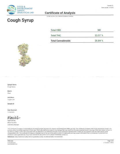 •Cough Syrup •Indica, Rare Hemp Flower